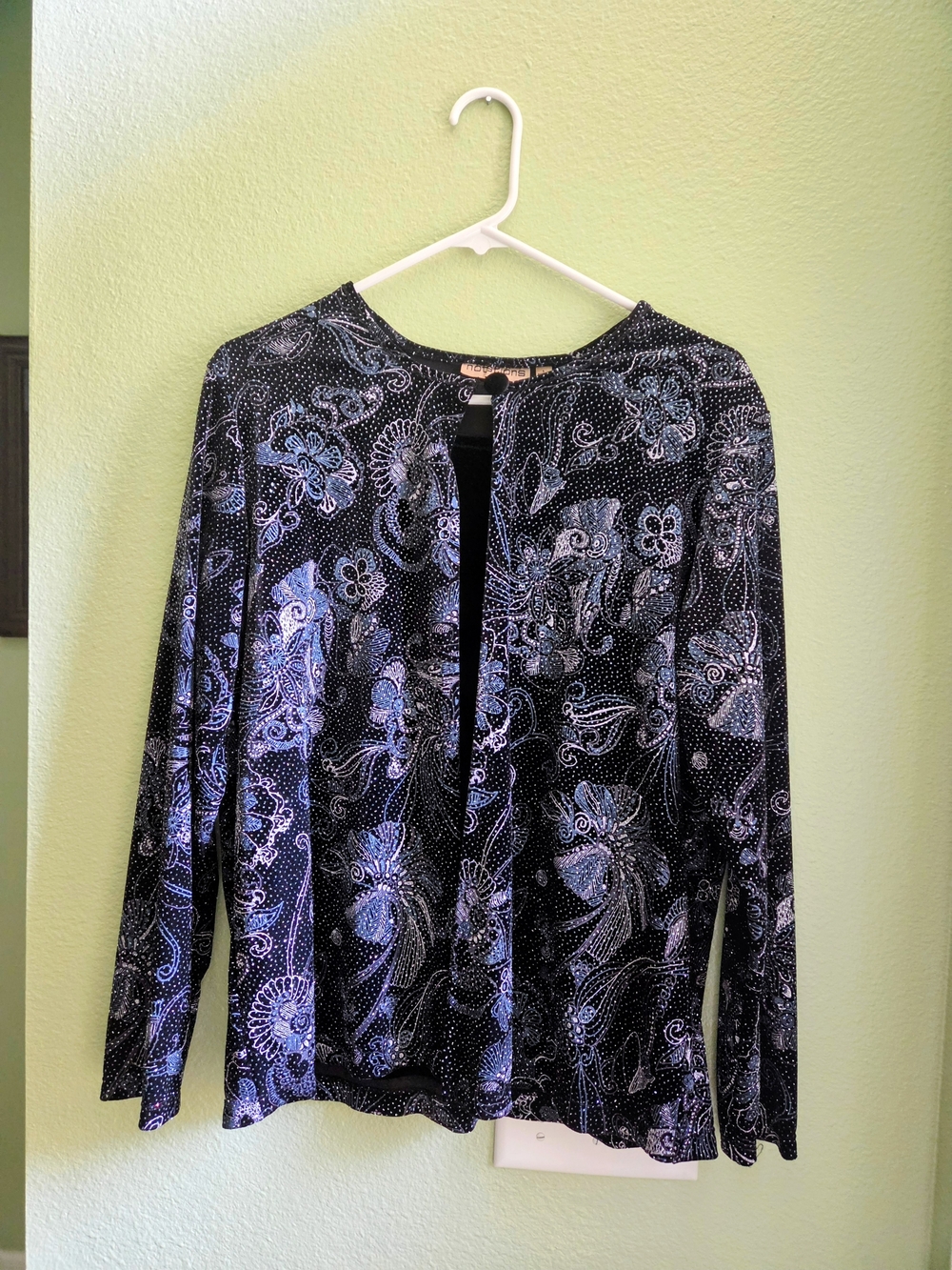 Notations Black Velvet Open Cardigan with Sequin Accents